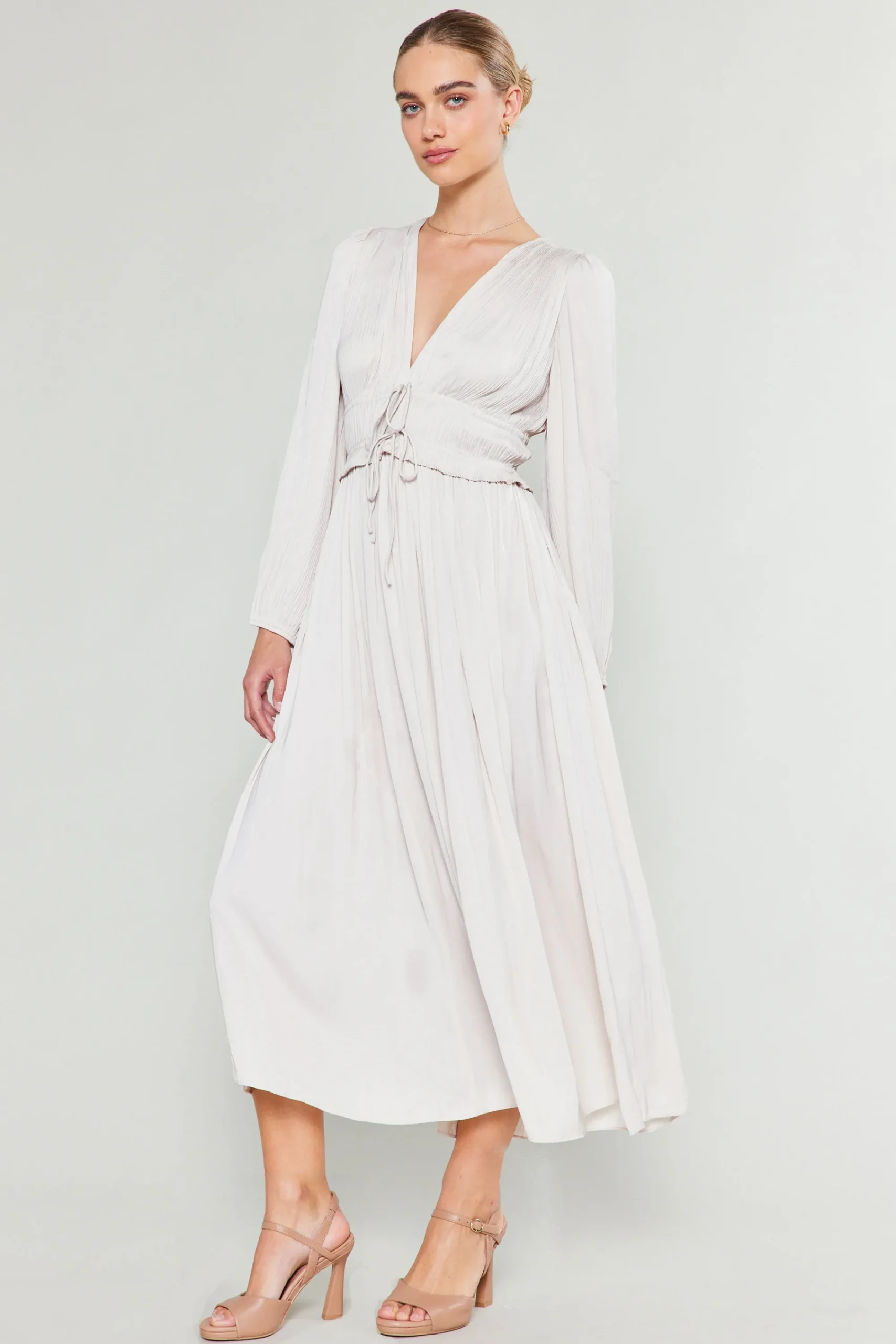Current Air Maxi Dresses-Sidonie Pleated Maxi Dress ECRU