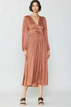 Current Air Maxi Dresses-Sidonie Pleated Maxi Dress CARAMEL