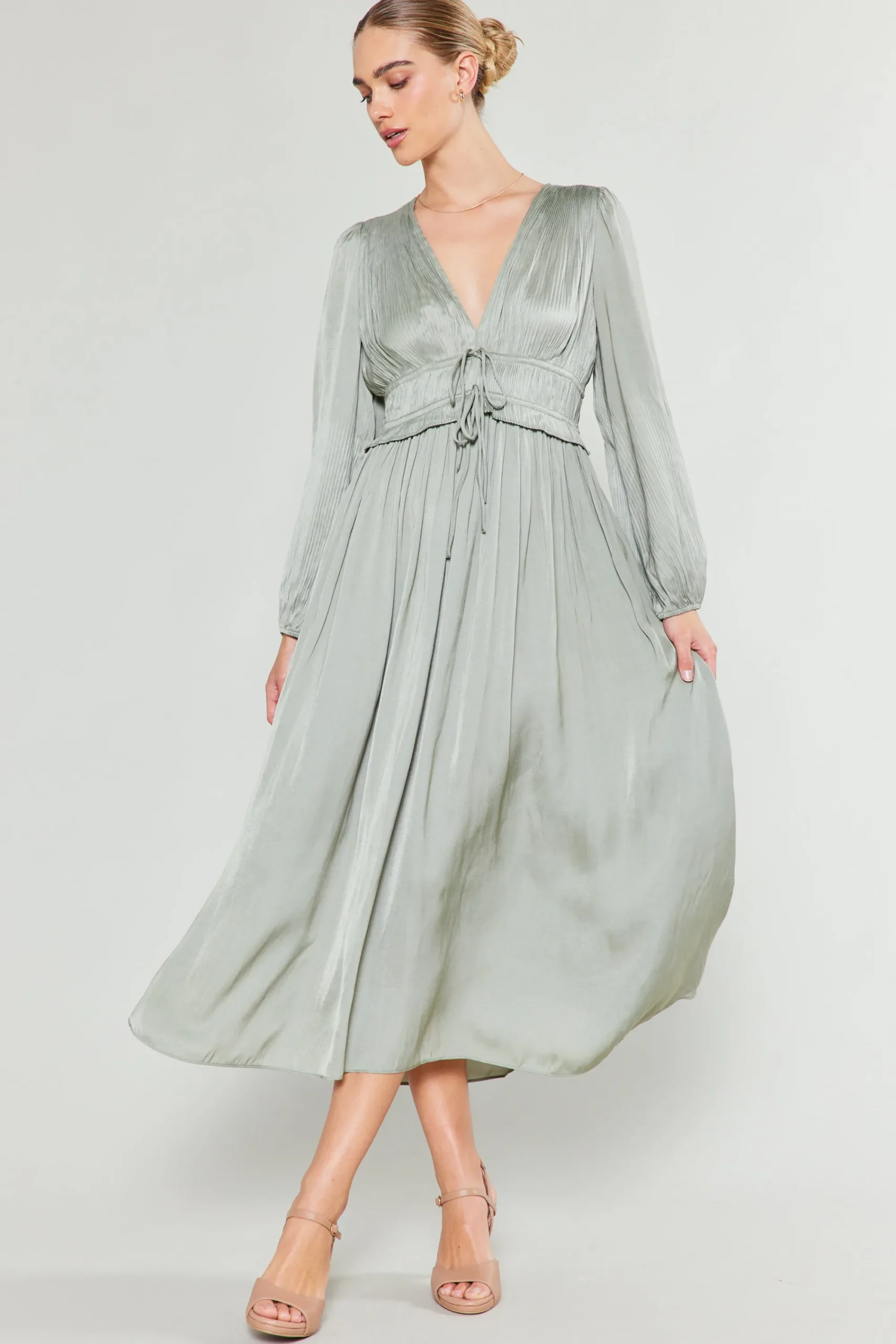 Current Air Maxi Dresses-Sidonie Pleated Maxi Dress SAGE
