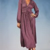 Current Air Maxi Dresses-Sidonie Pleated Maxi Dress DUSTYPLUM