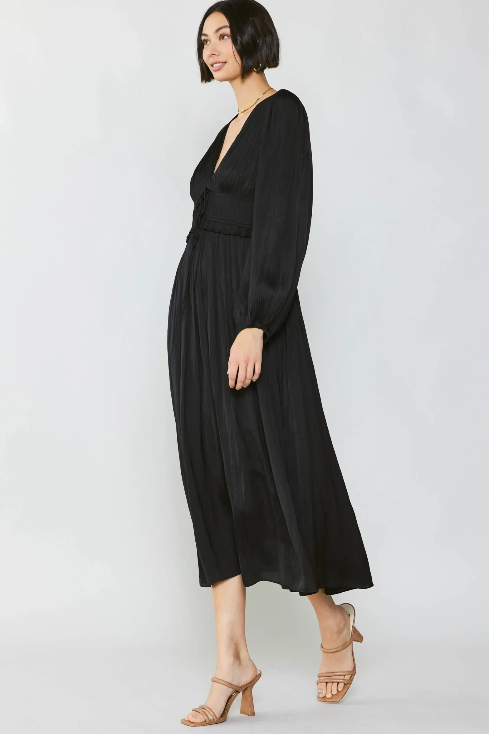 Current Air Maxi Dresses-Sidonie Pleated Maxi Dress BLACK