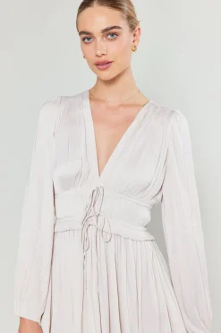 Current Air Maxi Dresses-Sidonie Pleated Maxi Dress ECRU