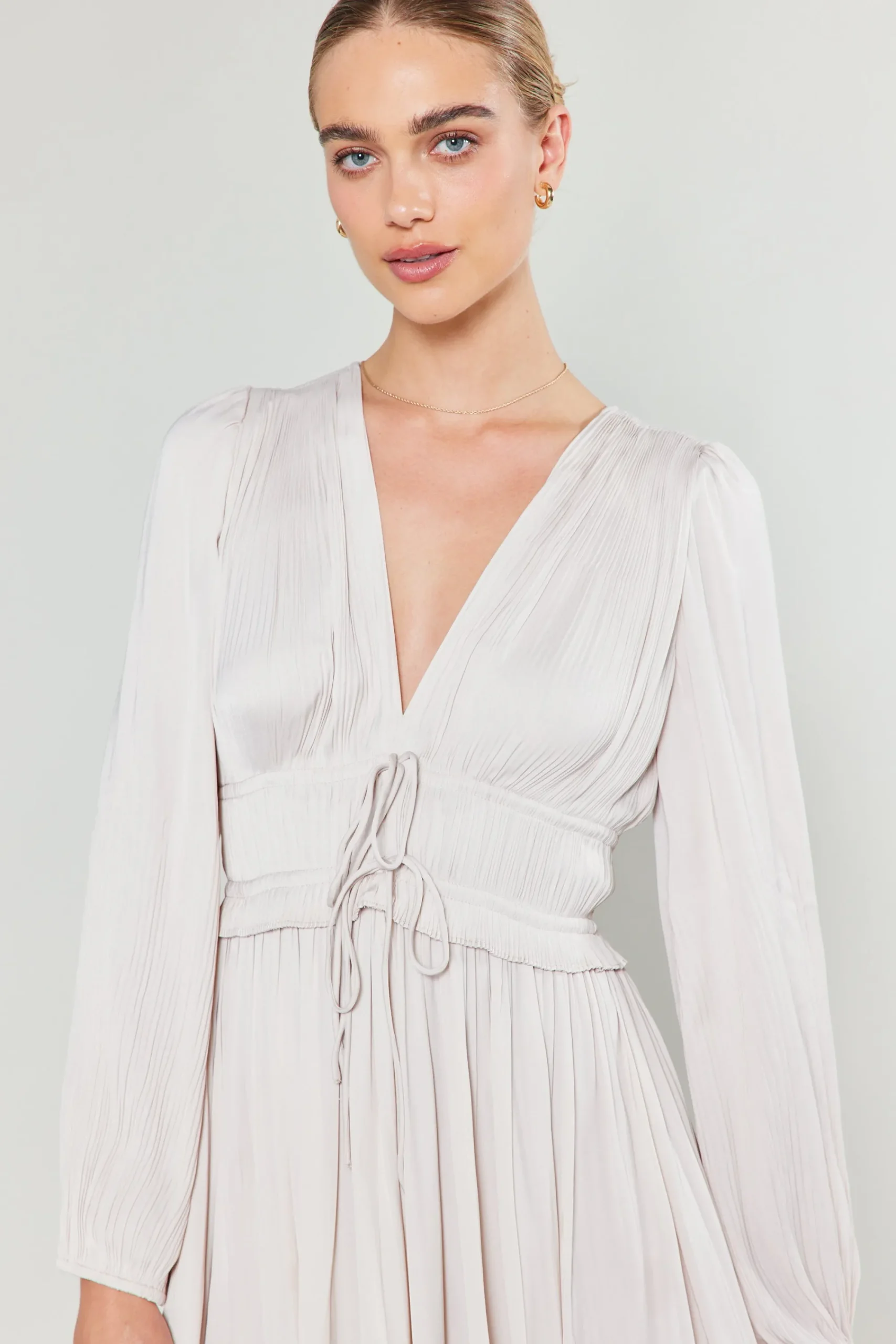 Current Air Maxi Dresses-Sidonie Pleated Maxi Dress ECRU