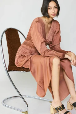 Current Air Maxi Dresses-Sidonie Pleated Maxi Dress CARAMEL