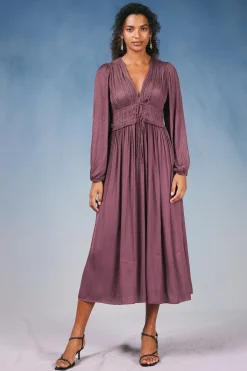 Current Air Maxi Dresses-Sidonie Pleated Maxi Dress DUSTYPLUM