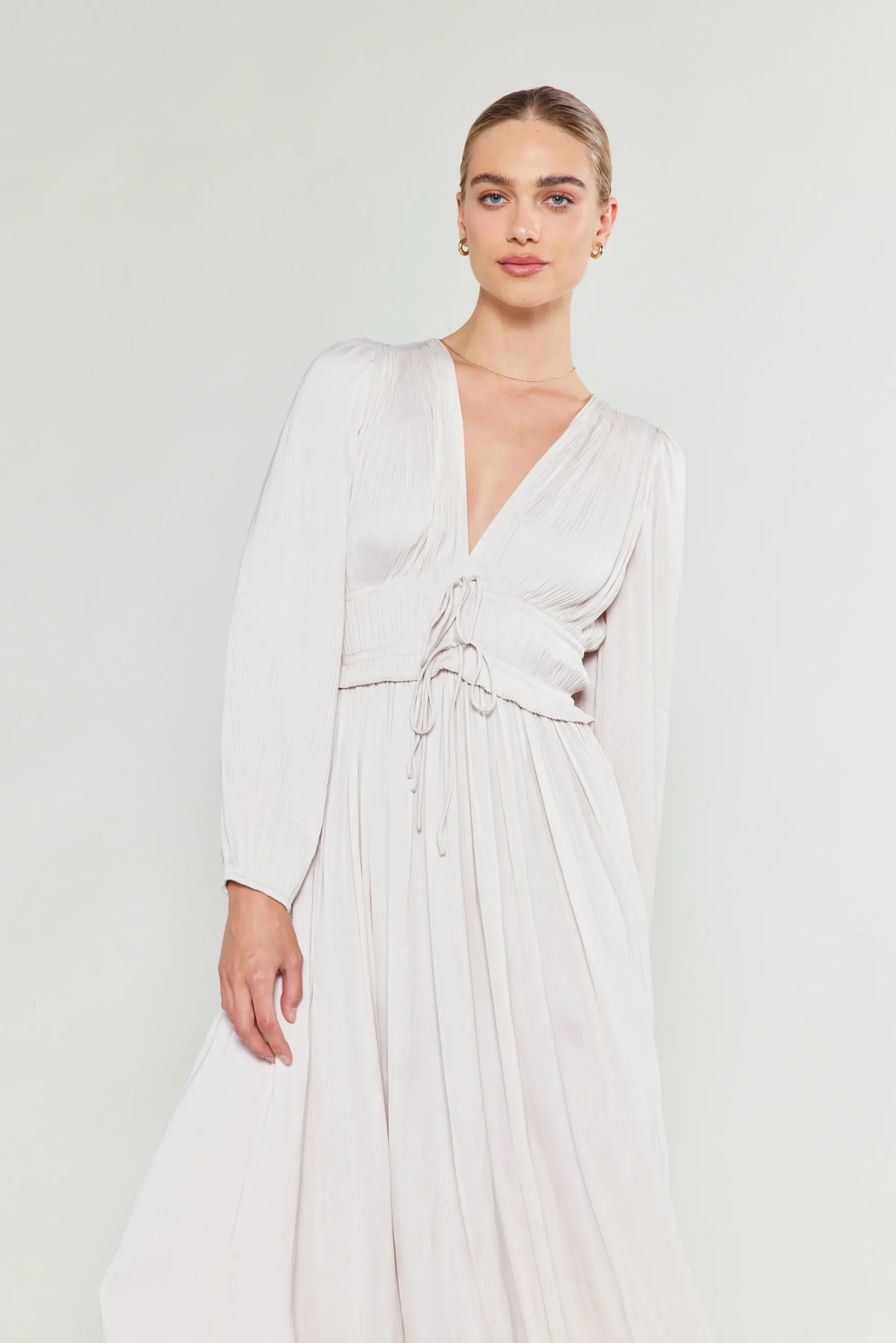 Current Air Maxi Dresses-Sidonie Pleated Maxi Dress ECRU