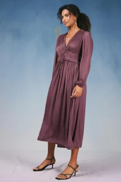Current Air Maxi Dresses-Sidonie Pleated Maxi Dress DUSTYPLUM