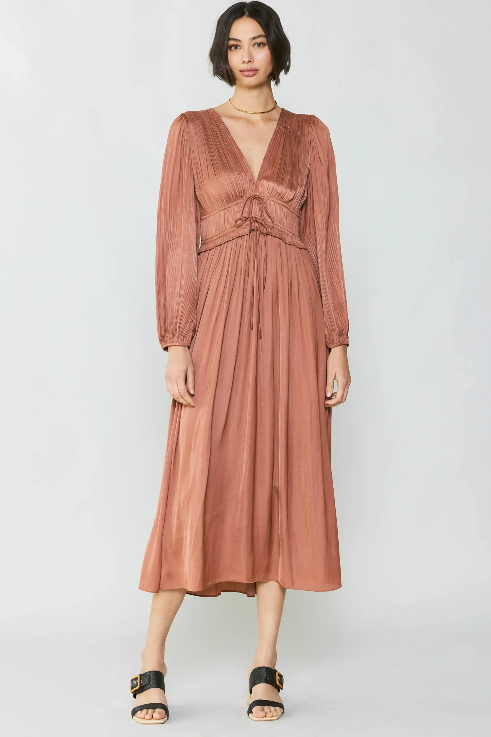 Current Air Maxi Dresses-Sidonie Pleated Maxi Dress CARAMEL