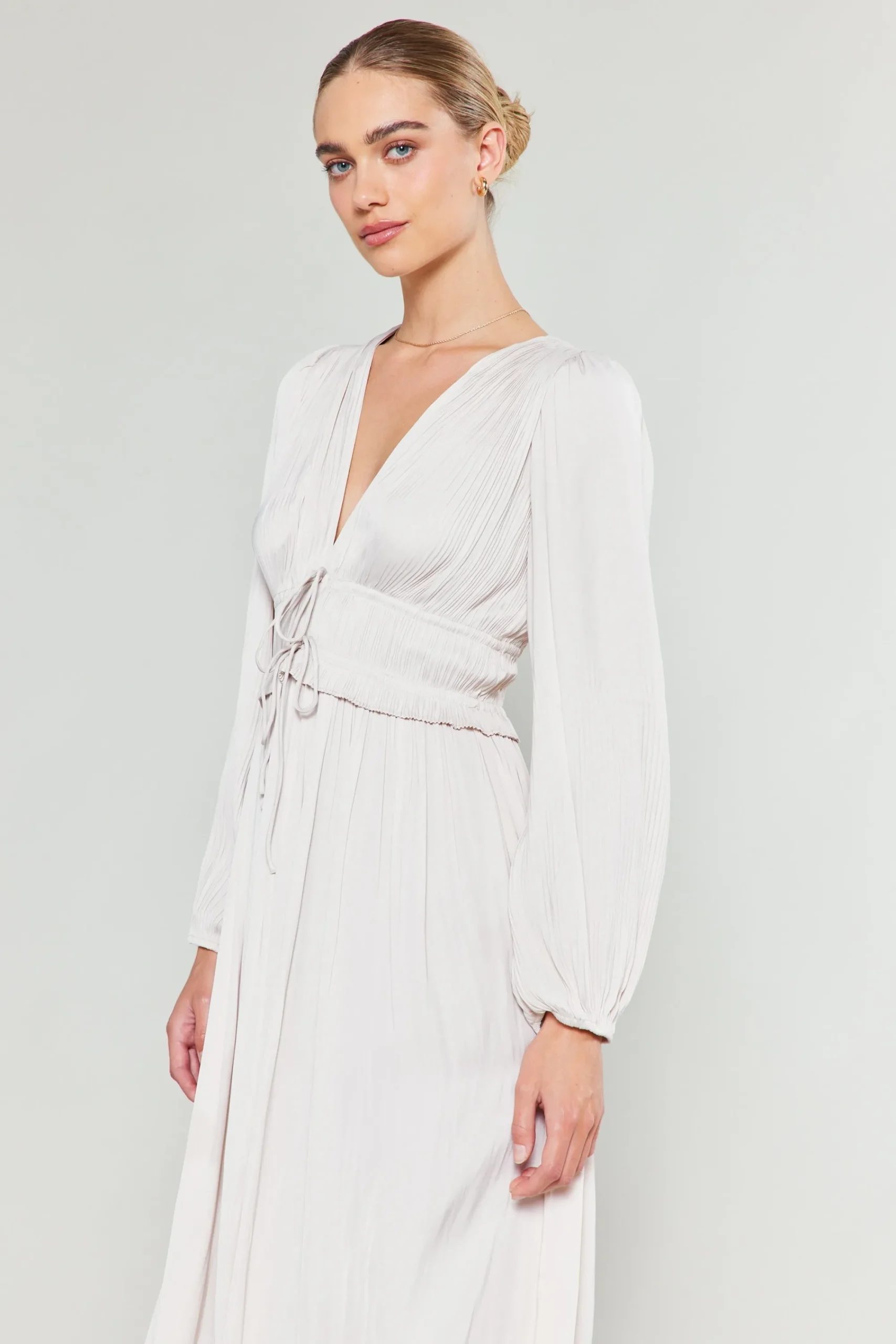 Current Air Maxi Dresses-Sidonie Pleated Maxi Dress ECRU