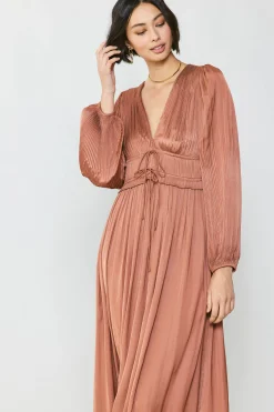 Current Air Maxi Dresses-Sidonie Pleated Maxi Dress CARAMEL