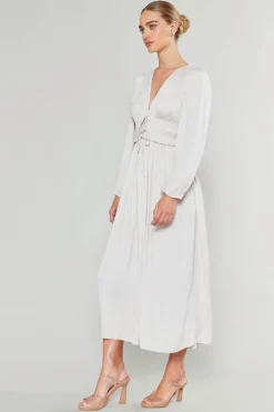 Current Air Maxi Dresses-Sidonie Pleated Maxi Dress ECRU