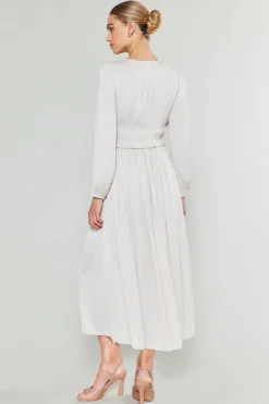 Current Air Maxi Dresses-Sidonie Pleated Maxi Dress ECRU