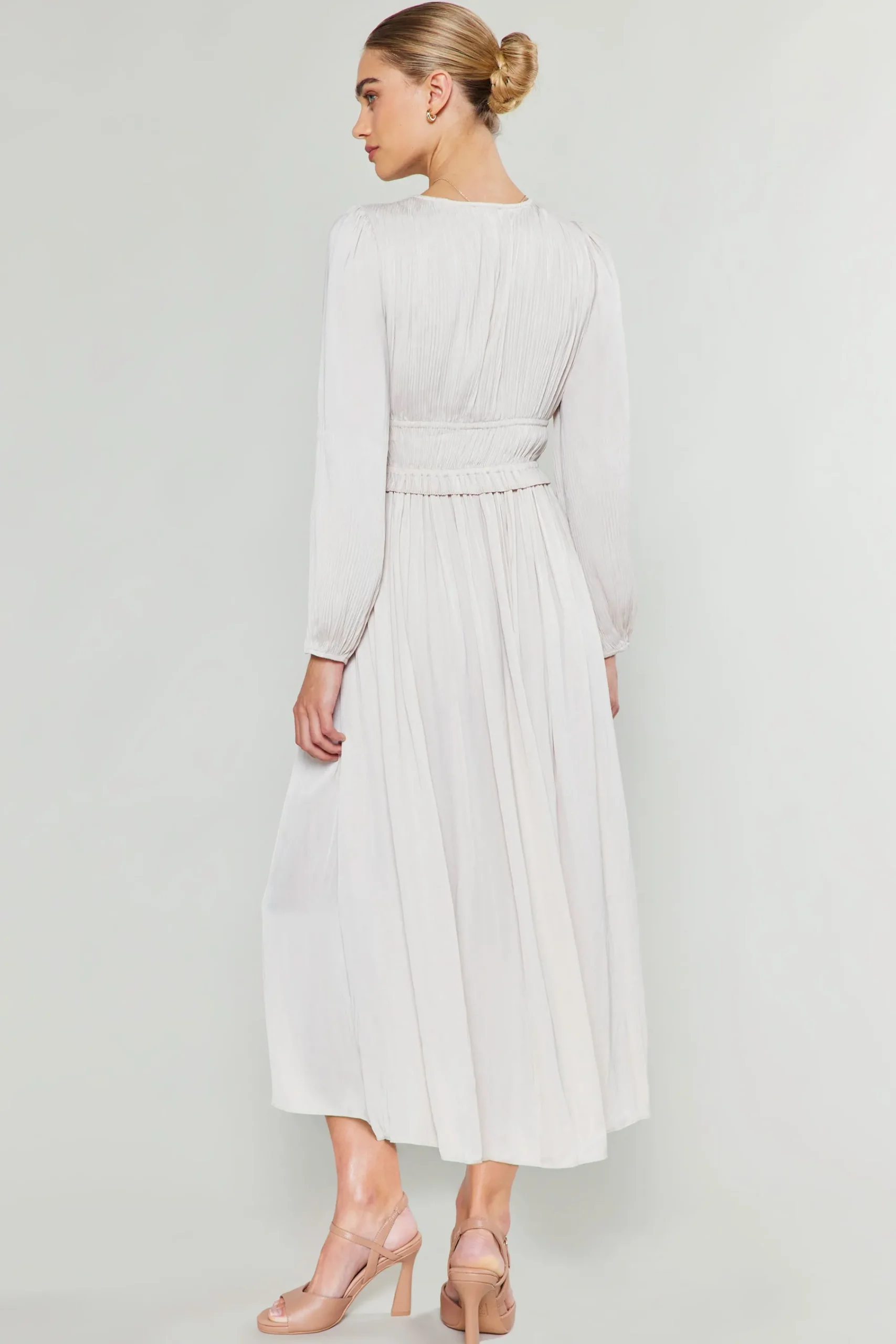 Current Air Maxi Dresses-Sidonie Pleated Maxi Dress ECRU