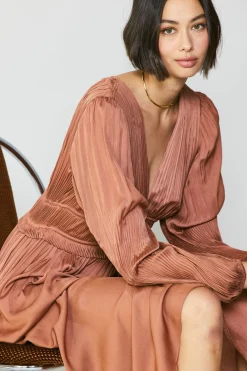 Current Air Maxi Dresses-Sidonie Pleated Maxi Dress CARAMEL