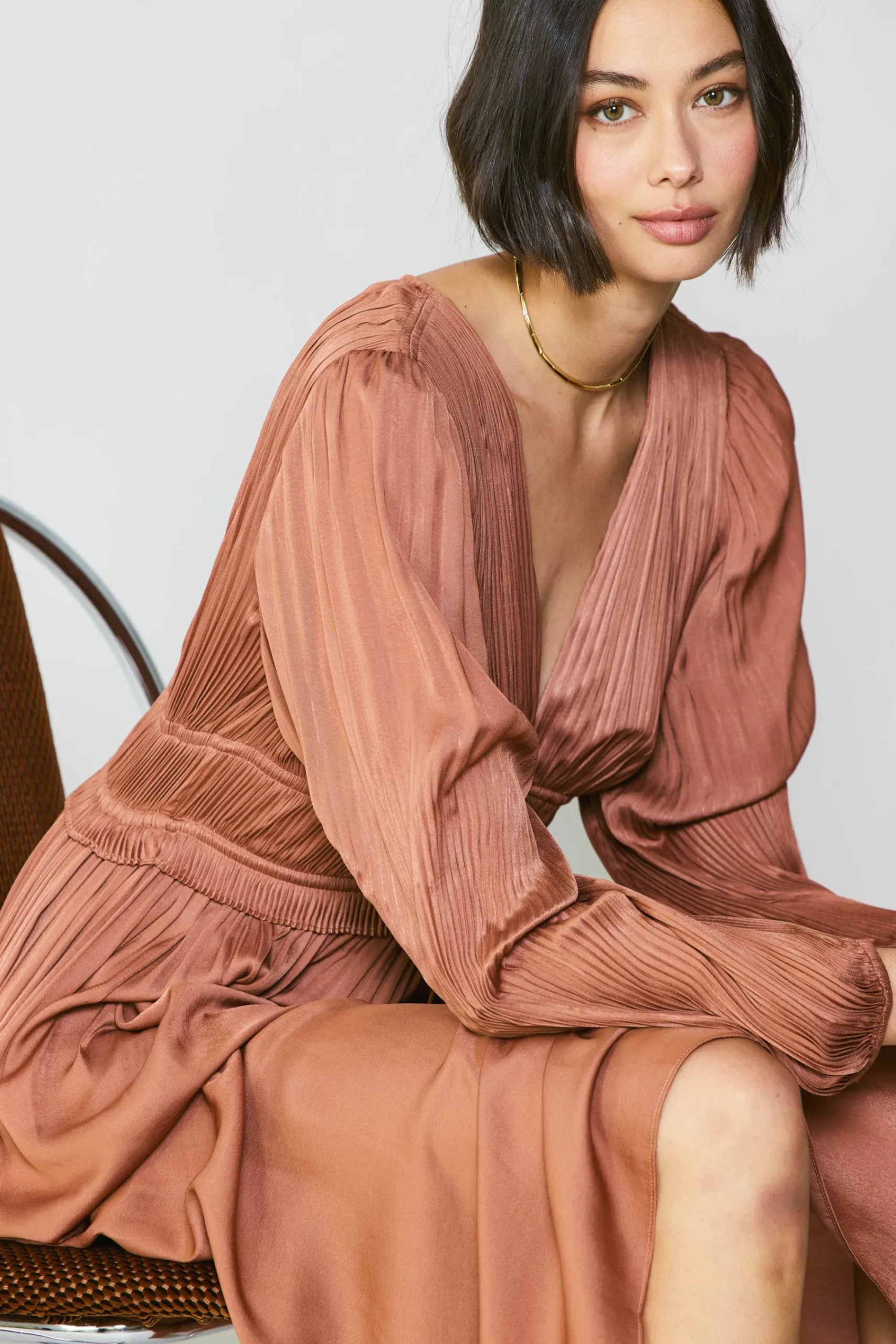 Current Air Maxi Dresses-Sidonie Pleated Maxi Dress CARAMEL