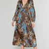 Current Air Midi Dresses-Sidonie Pleated Midi Dress BROWNFLORAL