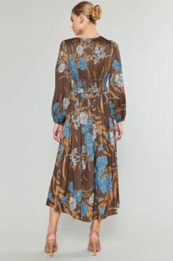 Current Air Midi Dresses-Sidonie Pleated Midi Dress BROWNFLORAL