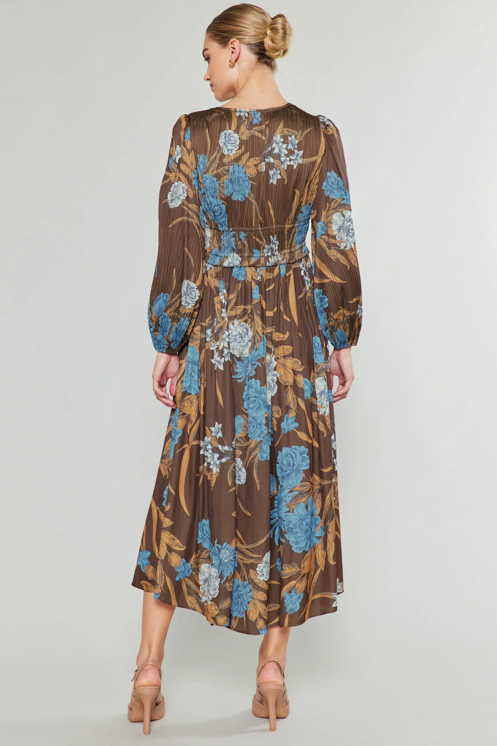 Current Air Midi Dresses-Sidonie Pleated Midi Dress BROWNFLORAL