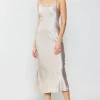 Current Air Midi Dresses-Silk Bias Midi Dress CHAMPAGNE