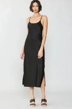 Current Air Midi Dresses-Silk Bias Midi Dress BLACK