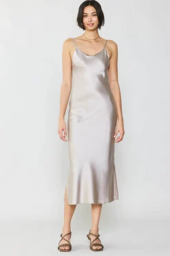 Current Air Midi Dresses-Silk Bias Midi Dress CHAMPAGNE