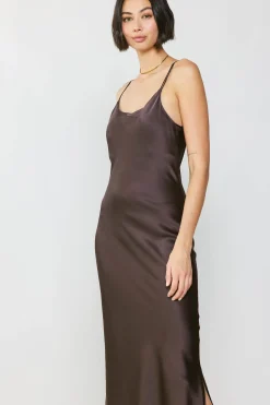 Current Air Midi Dresses-Silk Bias Midi Dress BROWN