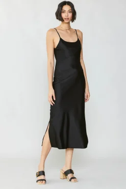 Current Air Midi Dresses-Silk Bias Midi Dress BLACK