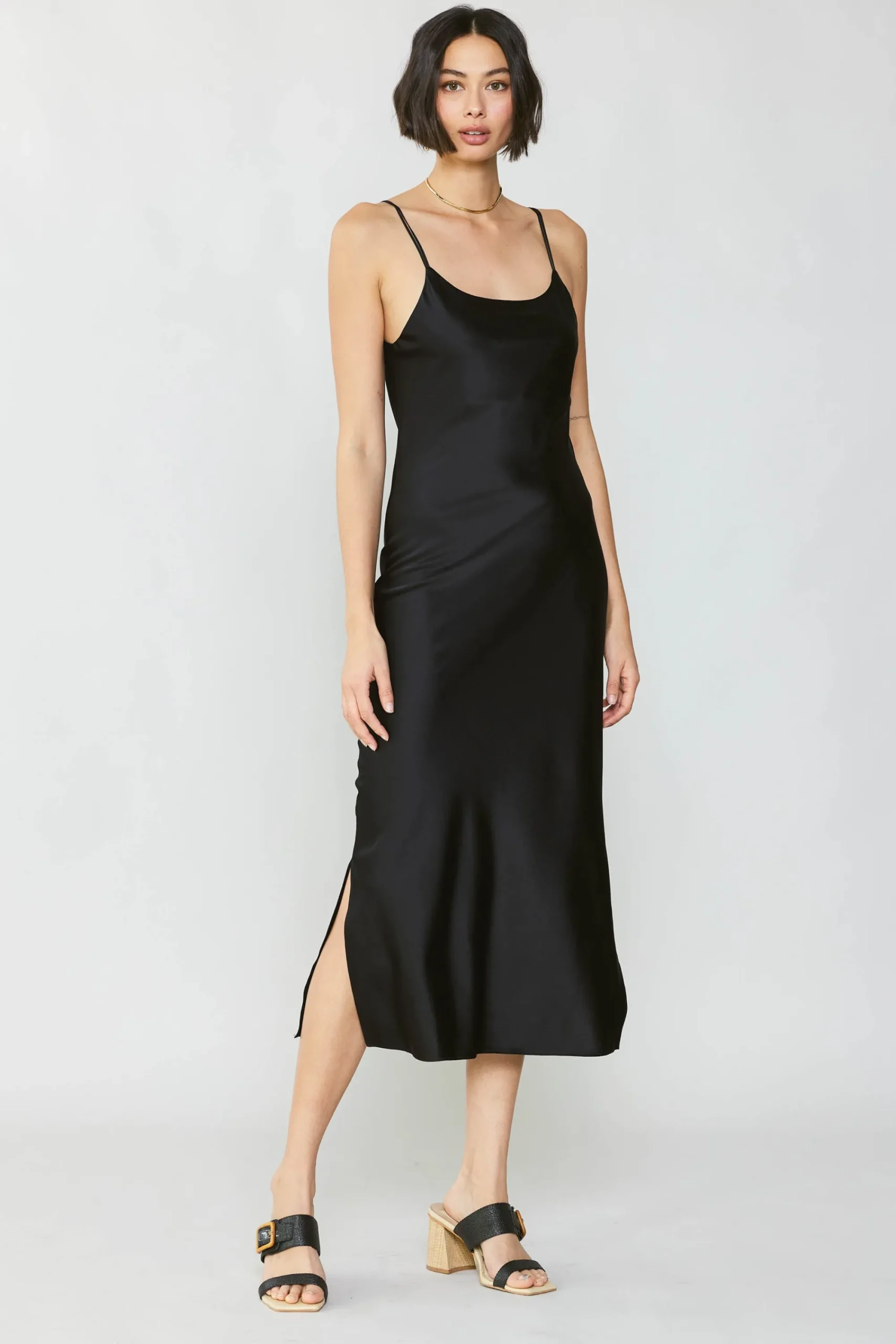 Current Air Midi Dresses-Silk Bias Midi Dress BLACK