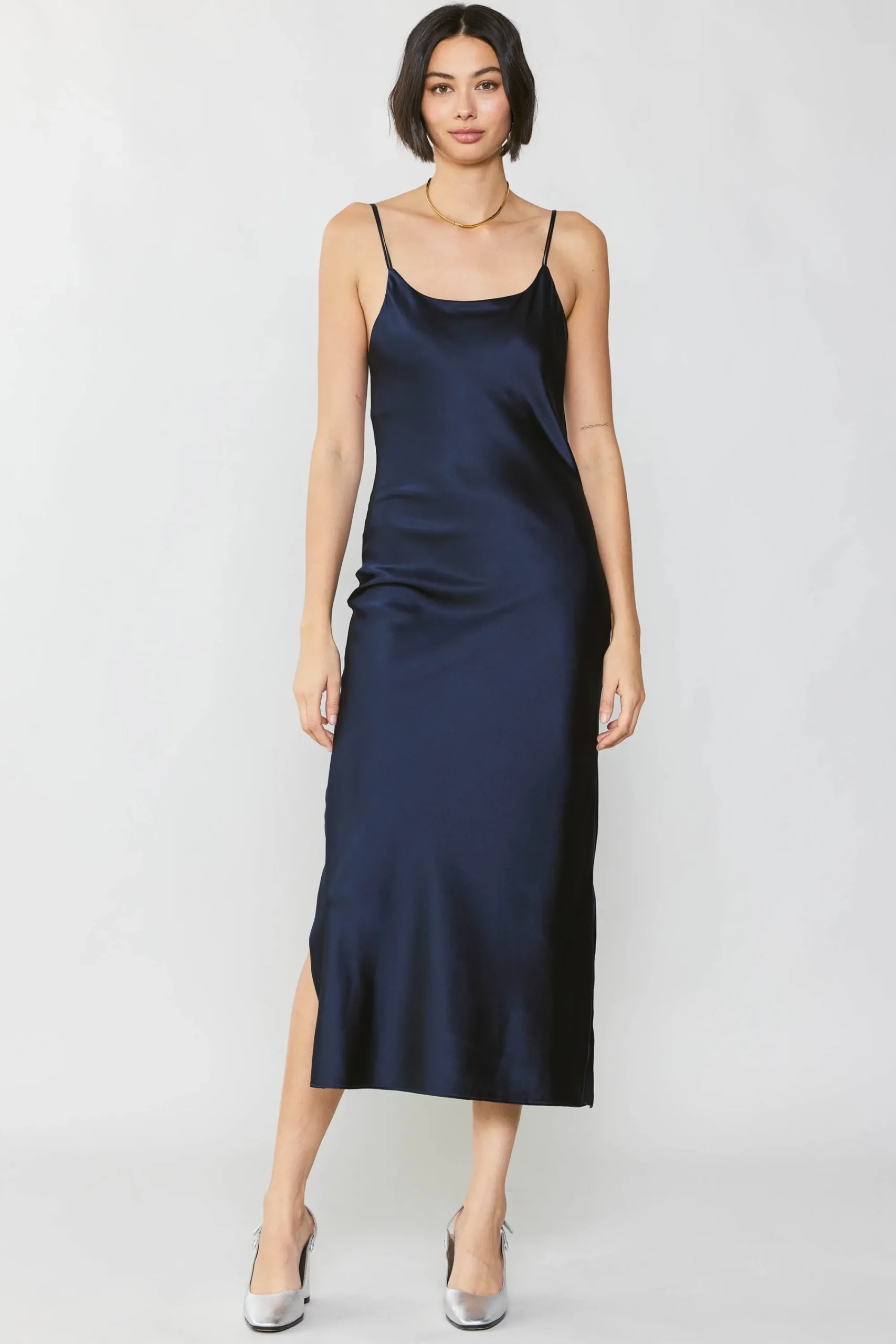 Current Air Midi Dresses-Silk Bias Midi Dress NAVY