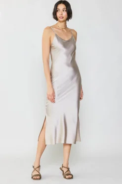 Current Air Midi Dresses-Silk Bias Midi Dress CHAMPAGNE