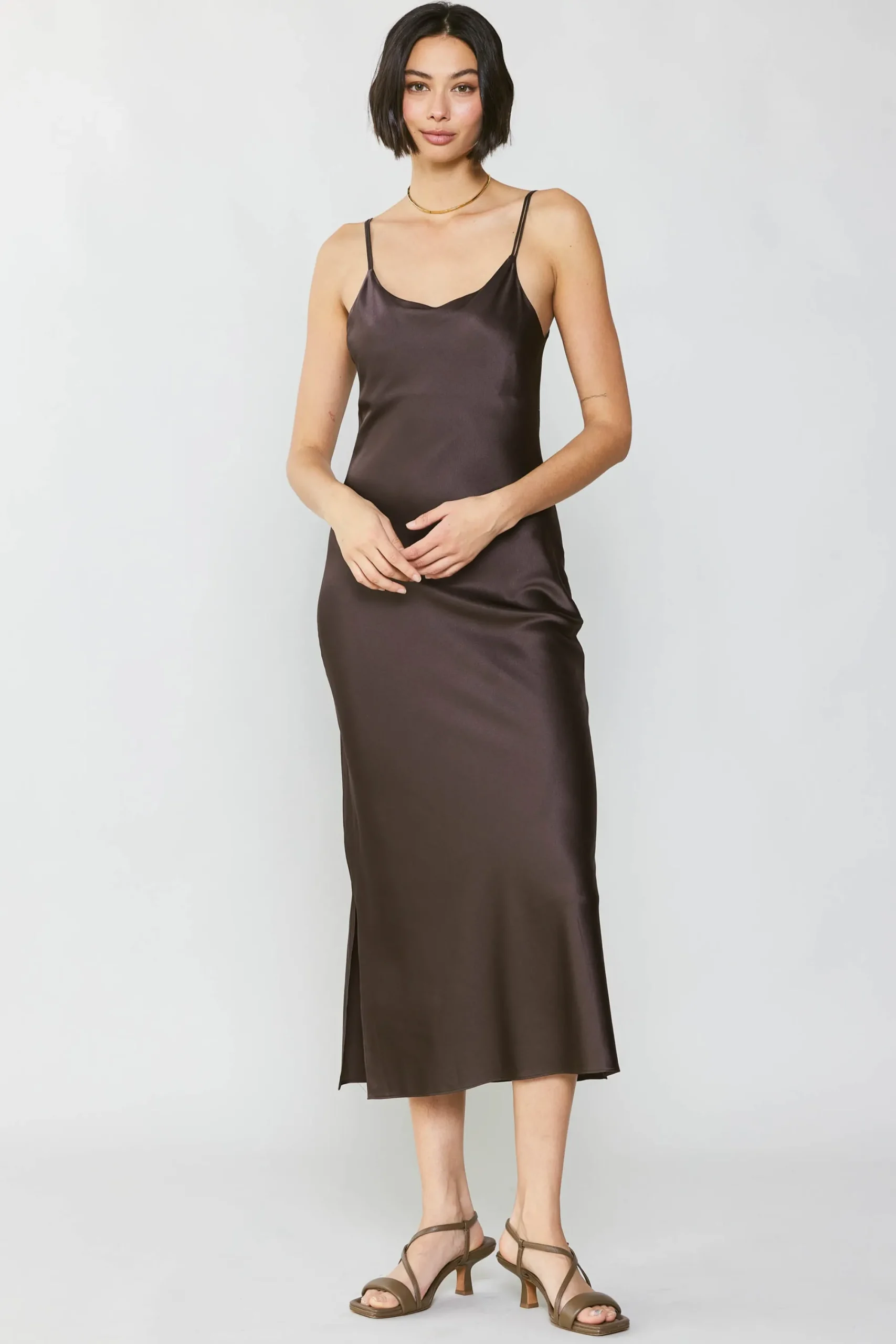 Current Air Midi Dresses-Silk Bias Midi Dress BROWN