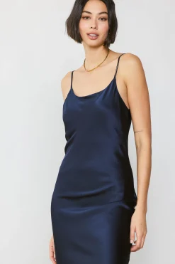 Current Air Midi Dresses-Silk Bias Midi Dress NAVY
