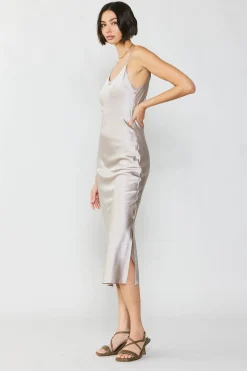 Current Air Midi Dresses-Silk Bias Midi Dress CHAMPAGNE