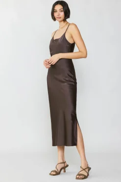 Current Air Midi Dresses-Silk Bias Midi Dress BROWN