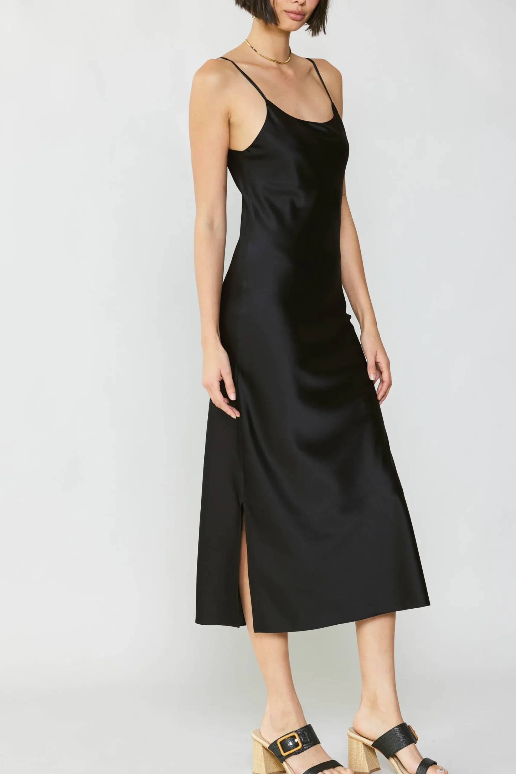 Current Air Midi Dresses-Silk Bias Midi Dress BLACK