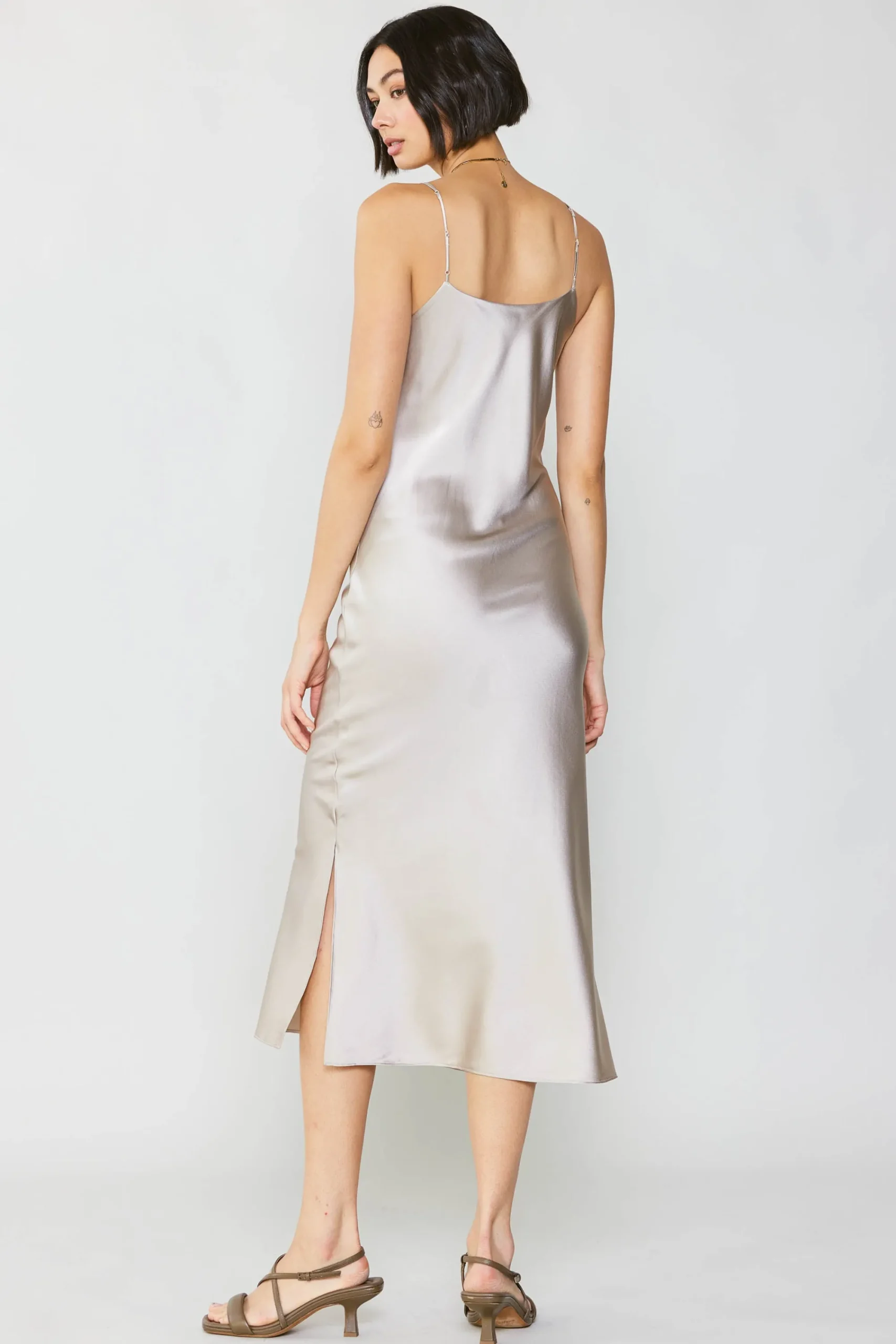 Current Air Midi Dresses-Silk Bias Midi Dress CHAMPAGNE