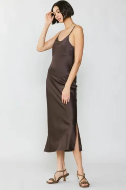 Current Air Midi Dresses-Silk Bias Midi Dress BROWN