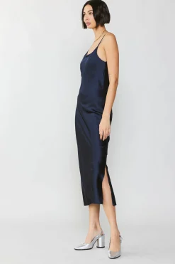 Current Air Midi Dresses-Silk Bias Midi Dress NAVY