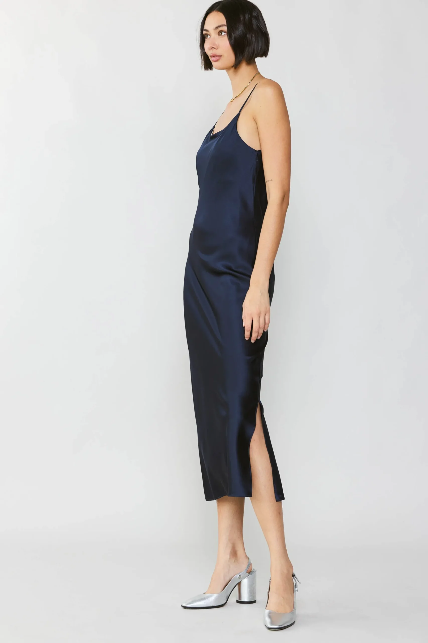 Current Air Midi Dresses-Silk Bias Midi Dress NAVY