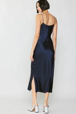 Current Air Midi Dresses-Silk Bias Midi Dress NAVY