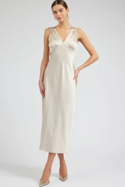 Current Air Maxi Dresses-Silk Sweetheart Maxi Dress CHAMPAGNE