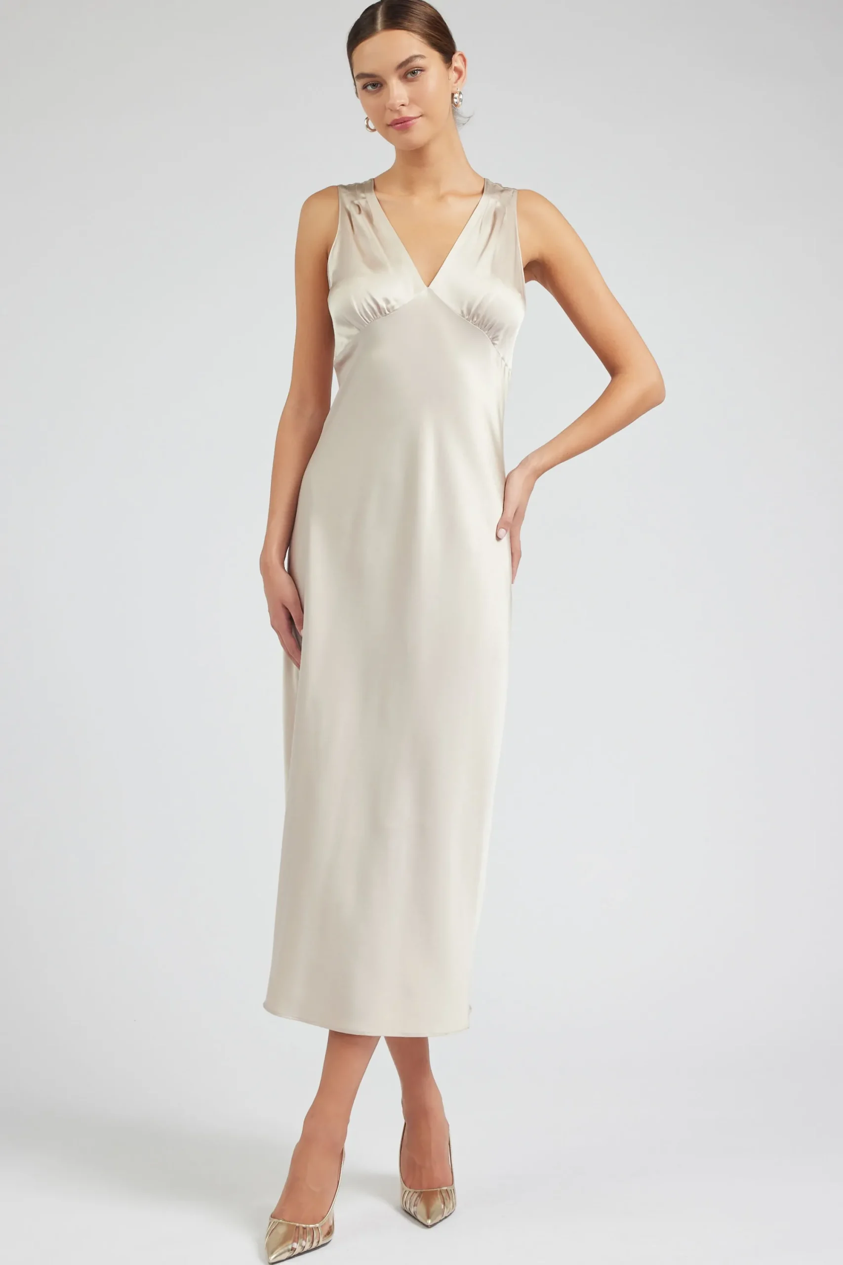 Current Air Maxi Dresses-Silk Sweetheart Maxi Dress CHAMPAGNE