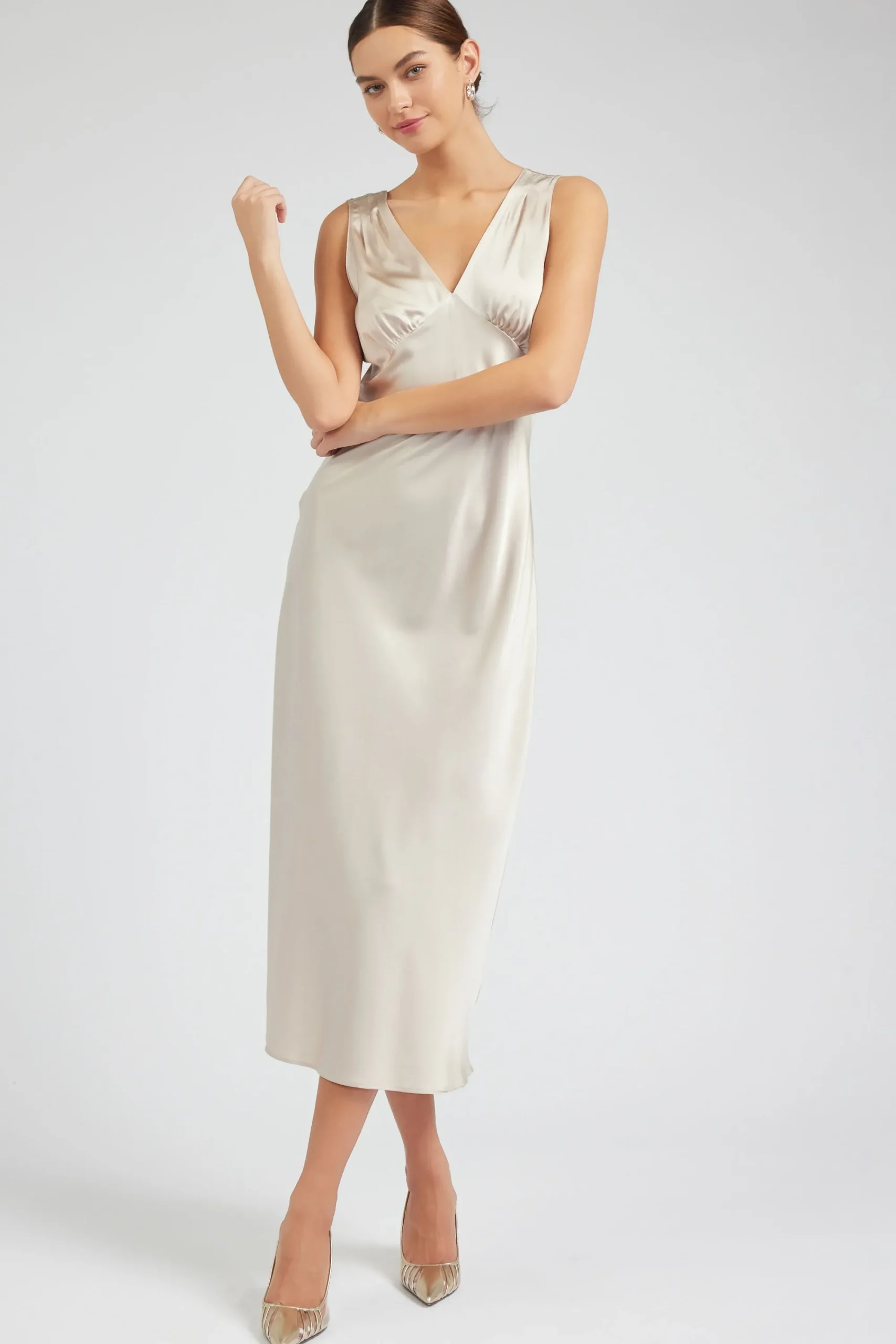 Current Air Maxi Dresses-Silk Sweetheart Maxi Dress CHAMPAGNE