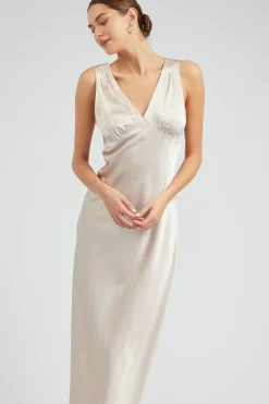 Current Air Maxi Dresses-Silk Sweetheart Maxi Dress CHAMPAGNE