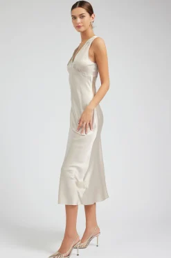 Current Air Maxi Dresses-Silk Sweetheart Maxi Dress CHAMPAGNE