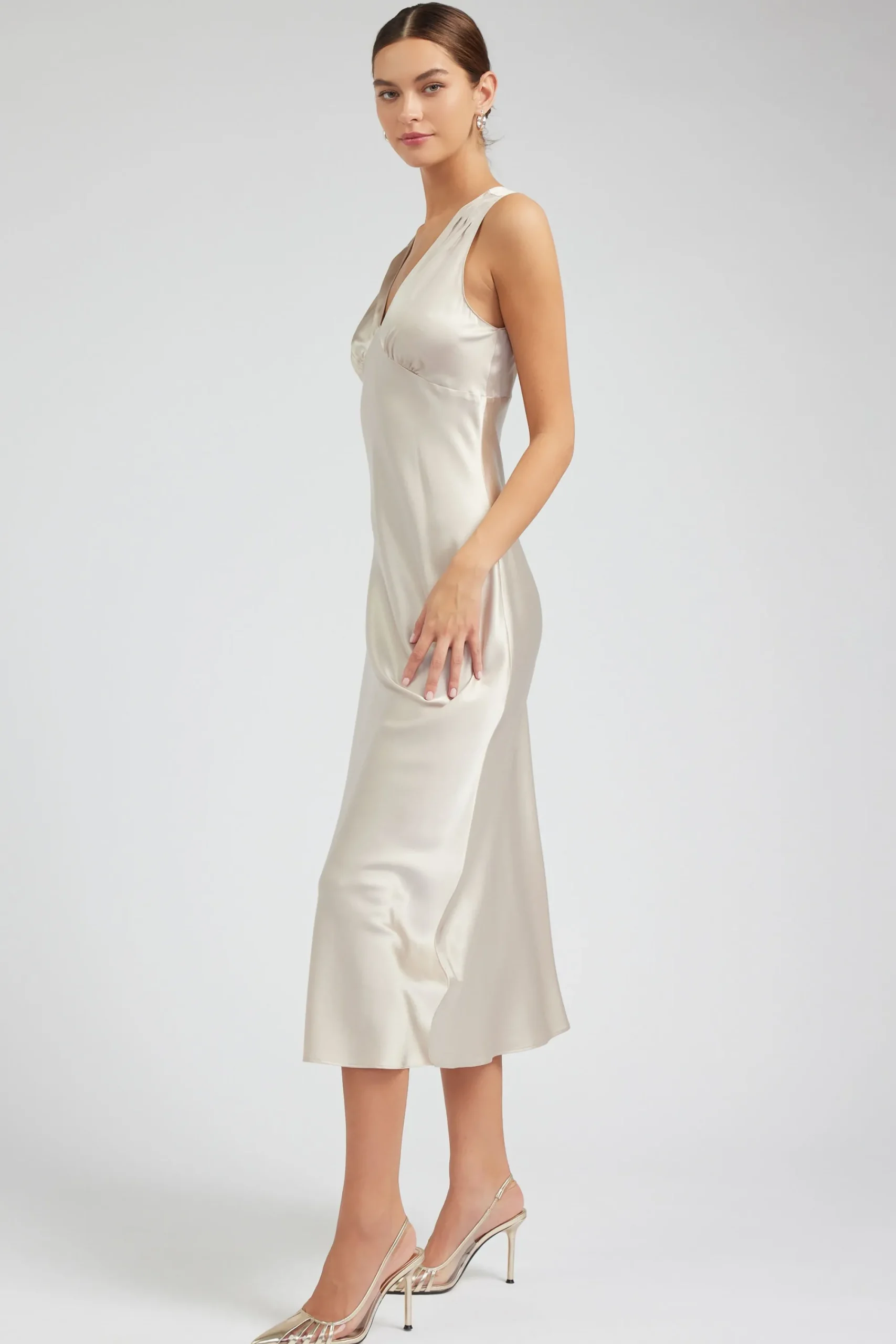 Current Air Maxi Dresses-Silk Sweetheart Maxi Dress CHAMPAGNE