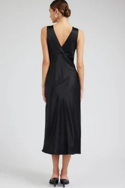 Current Air Maxi Dresses-Silk Sweetheart Maxi Dress BLACK