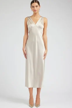Current Air Maxi Dresses-Silk Sweetheart Maxi Dress CHAMPAGNE