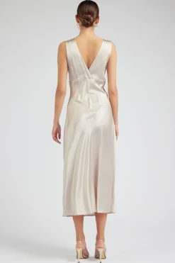 Current Air Maxi Dresses-Silk Sweetheart Maxi Dress CHAMPAGNE