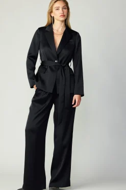 Current Air Coats & Jackets-Silky Belted Blazer BLACK